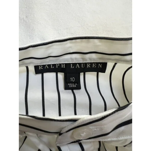 Ralph Lauren Black Label Collarless Tunic Striped Blouse Puffy Sleeves | Size 10 - Picture 7 of 15